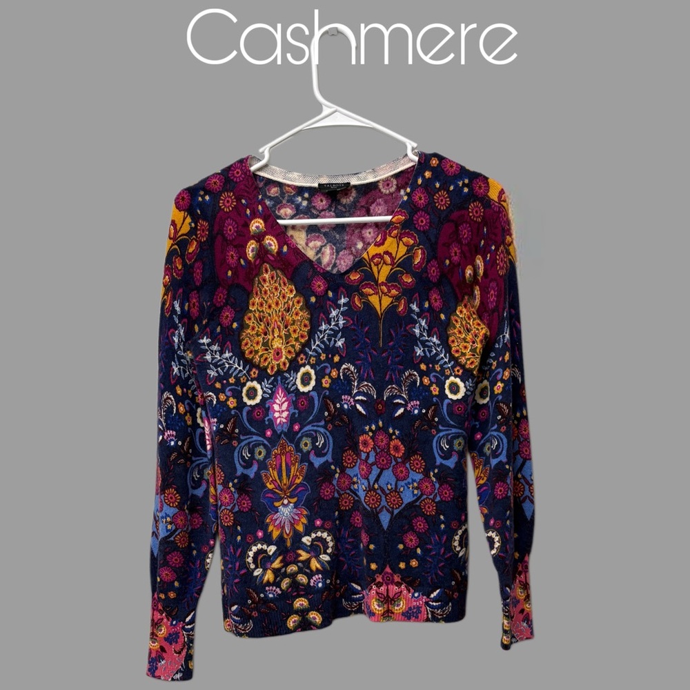 Talbots Pure Cashmere Floral Long Sleeve sweater